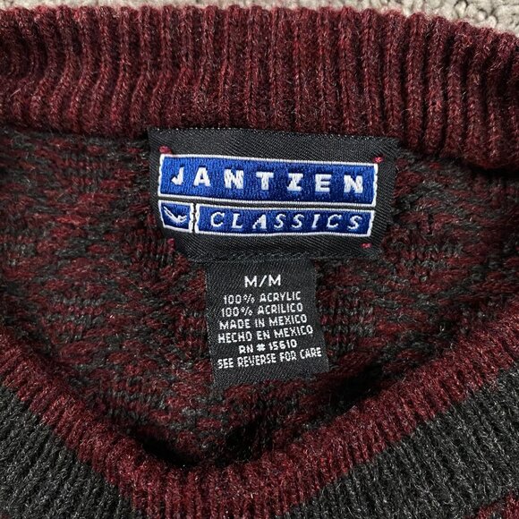 Vintage Jantzen Sweater Men's Medium Burgundy Gray Grunge Grandpa Dad Crewneck - Picture 6 of 9